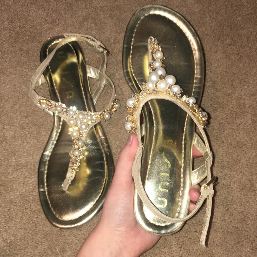 gold beaded sandals